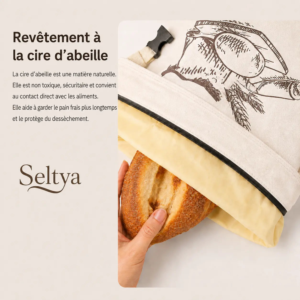 Sac à pain écologique en cire d’abeille – 100 % coton