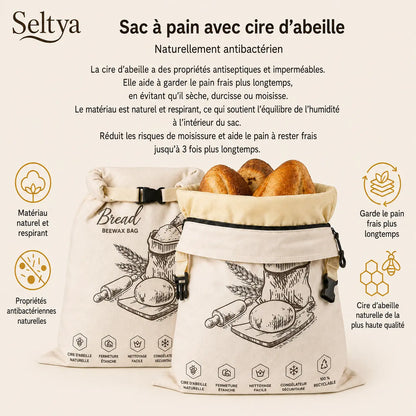 Sac à pain écologique en cire d’abeille – 100 % coton