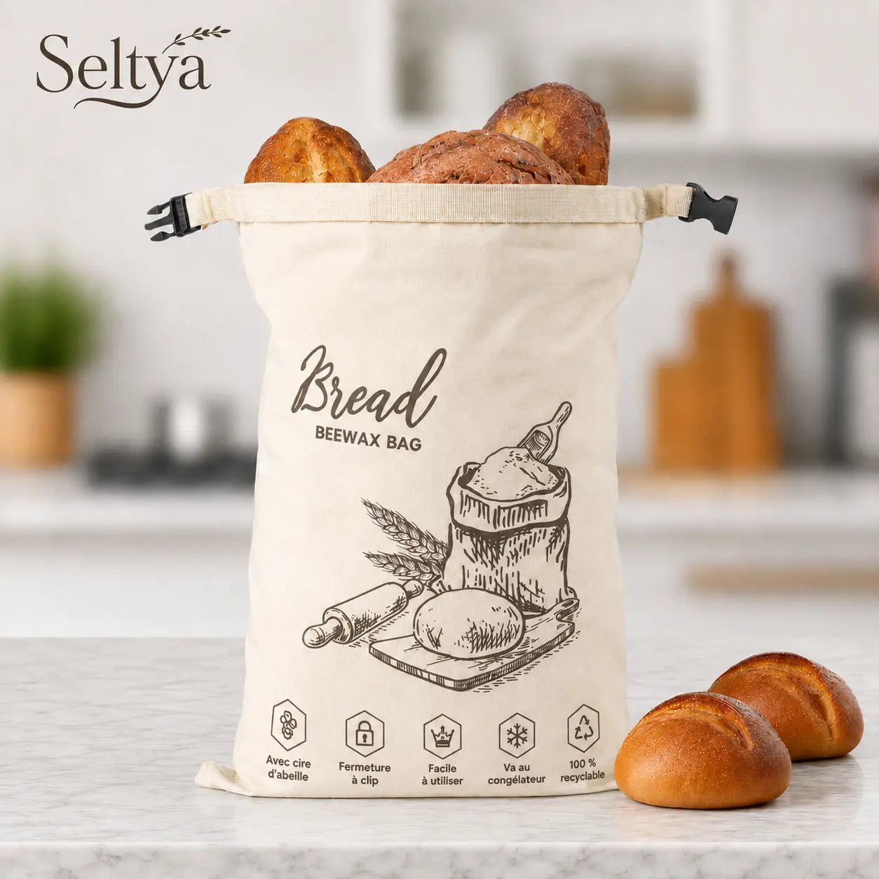 Sac à pain écologique en cire d’abeille – 100 % coton