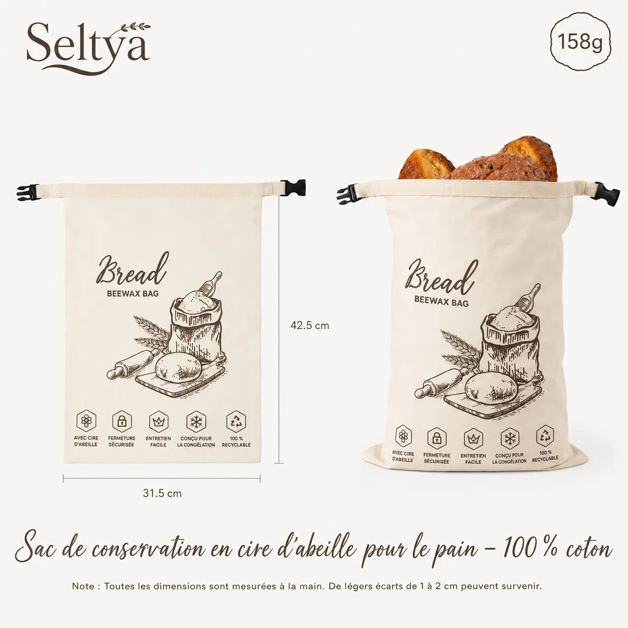 Sac à pain écologique en cire d’abeille – 100 % coton