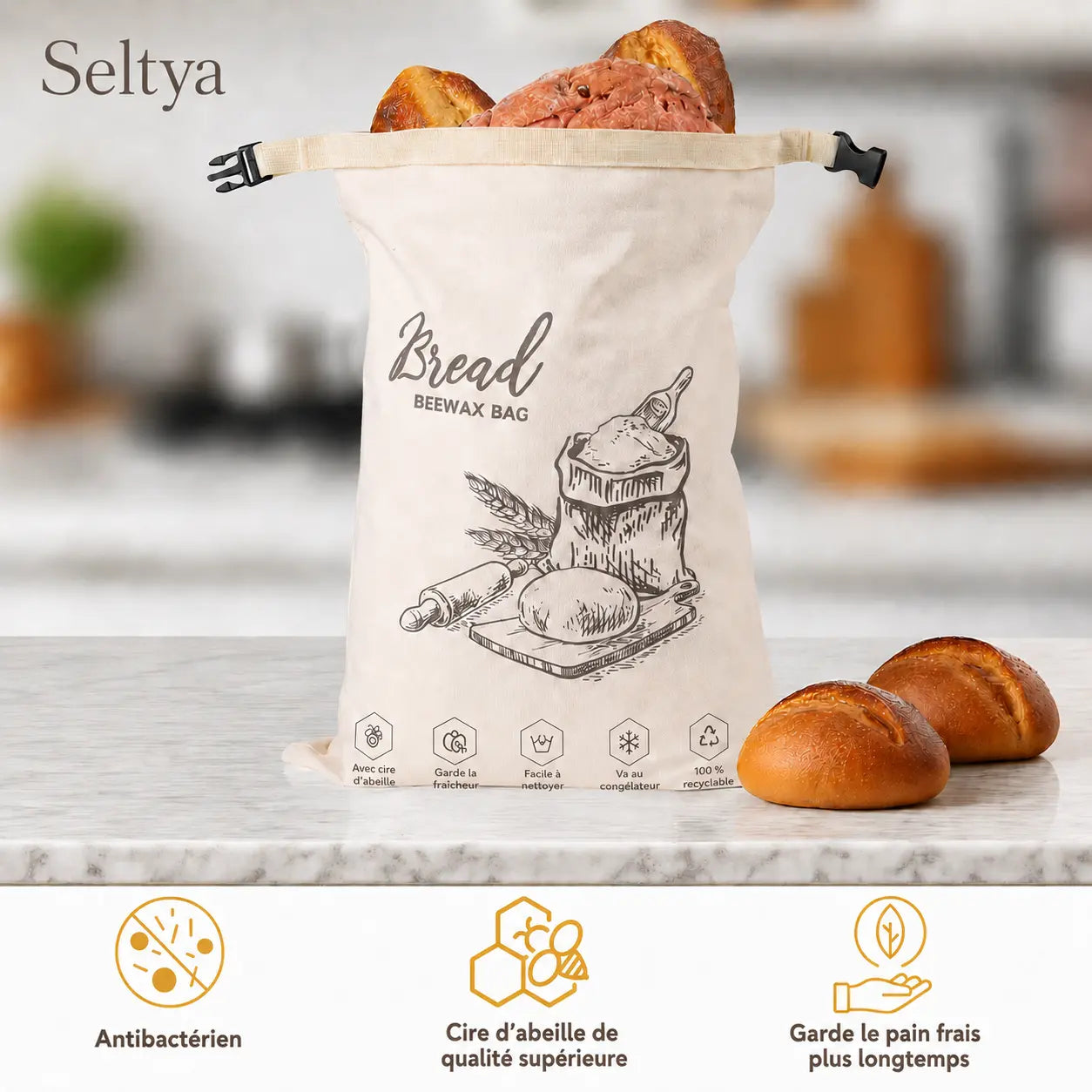 Sac à pain écologique en cire d’abeille – 100 % coton