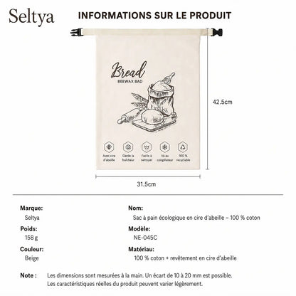 Sac à pain écologique en cire d’abeille – 100 % coton